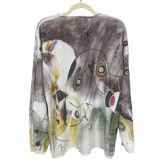 Vintage Kolorway Cotton Hand Painted Sweater Neutral Women's Size 2 Art To Wear - Picture 8 of 13